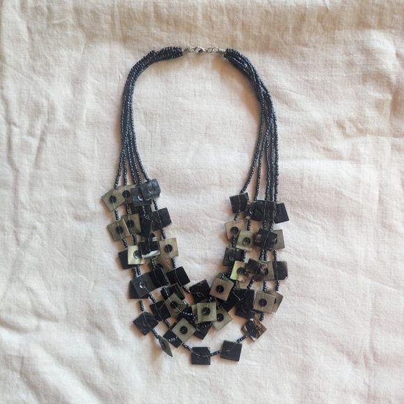 Multi Strand Necklace with Grey and Shell Beads - Picture 2 of 4